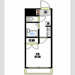 レオプラザ 2階1Kの間取り