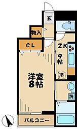 メゾンラフォーレ 3階1Kの間取り