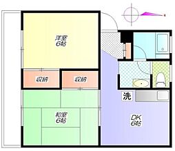 ラ・プラージュIII 3階2DKの間取り