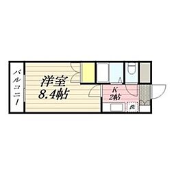 ジュネスドミール 2階1Kの間取り