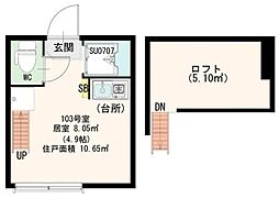 リヴィエール明大前 1階ワンルームの間取り