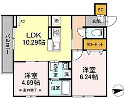 エクセル3 2LDKの間取図画像