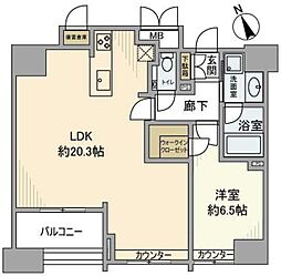 インプレスト東京八丁堀ル・サンク 1LDKの間取図画像