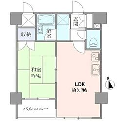 ベルメゾン上野松が谷 6階1LDKの間取り