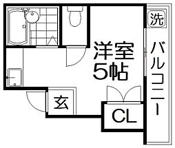 アズールクズハ 2階ワンルームの間取り