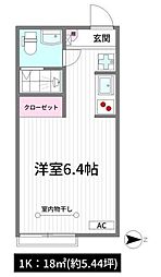 シェルツイン2 ワンルームの間取図画像
