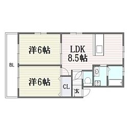 サザンハイツはかたC 2LDKの間取図画像