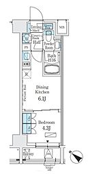 ベルファース人形町 1DKの間取図画像