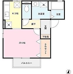 サンフェルティA棟 1Kの間取図画像