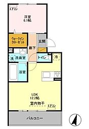 オランジュ B 2階1LDKの間取り