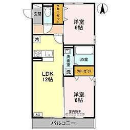サンライズ 3階2LDKの間取り