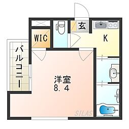 フジパレス遠里小野3番館 1Kの間取図画像
