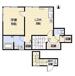 Ke-house 2階1DKの間取り