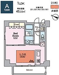 ヴィスタコート幡ヶ谷 1LDKの間取図画像