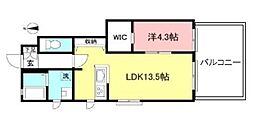 メゾンリヴィエール 1LDKの間取図画像