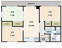 ビュークレスト戸塚 2DKの間取図画像