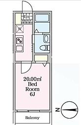 ウィングガーデン武里 3階1Kの間取り