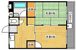オレンジコーポ1号館 2Kの間取図画像