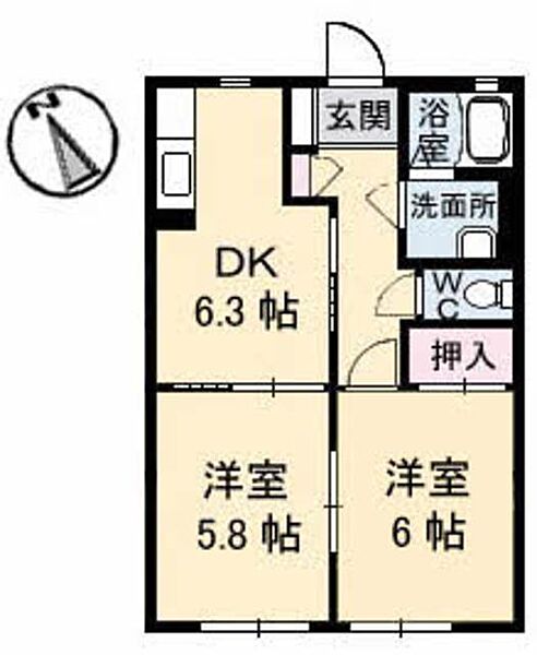 ハイツ安倍21　I棟 A0102｜鳥取県米子市安倍(賃貸アパート2DK・1階・44.33㎡)の写真 その2