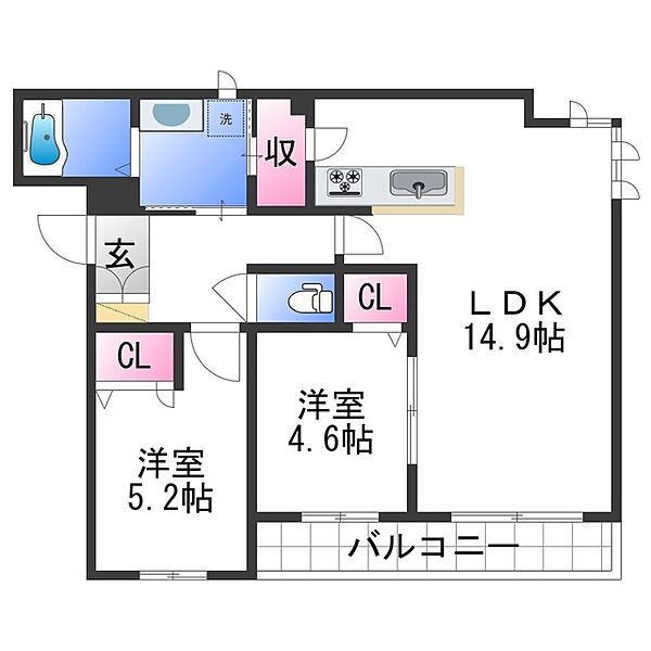 ヴィレッジ三年坂 ｜和歌山県和歌山市岡山丁(賃貸マンション2LDK・3階・62.41㎡)の写真 その2