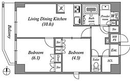 グランパセオ本所吾妻橋 8階2LDKの間取り