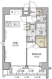 ディームス品川南 9階1LDKの間取り