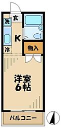 若樹ハイツ ワンルームの間取図画像