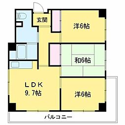 サンスクエアビル 6階3LDKの間取り