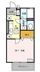レーヴ平和台 2階1Kの間取り
