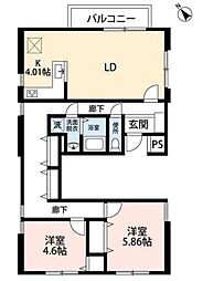 フロレスタ大倉山壱番舘 2LDKの間取図画像