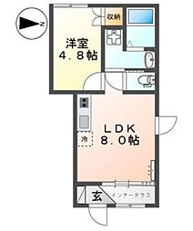 ソラール楓B 1LDKの間取図画像