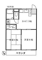 ユウキハイツ 1階2DKの間取り