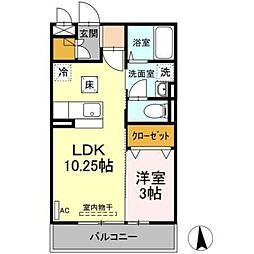 フェリスタ宮沢 1階1LDKの間取り