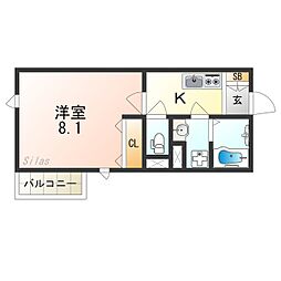 ベリッシモ曽根 1Kの間取図画像