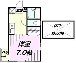 ルグラン立川 2階1Kの間取り