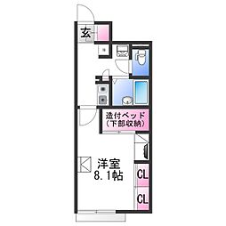 レオパレス船尾中濱 1階1Kの間取り