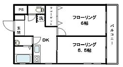 メゾンドゥメジロ 1階2DKの間取り