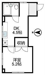 タナベコーポ 1DKの間取図画像