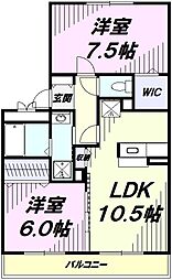 リビングタウン三ツ木C 2LDKの間取図画像
