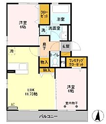 レイク南風 2LDKの間取図画像