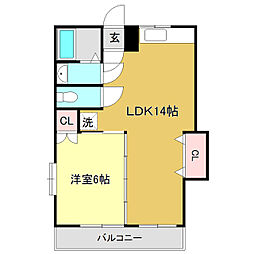 コーポ丑之助 1LDKの間取図画像