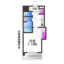 近鉄難波線 布施駅 徒歩5分の賃貸マンション 2階1Kの間取り