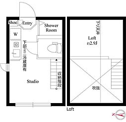 ハーモニーテラス上高井戸III 2階ワンルームの間取り