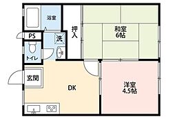 レオン・田名 2DKの間取図画像