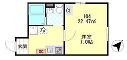 PUERTA東門前 1Kの間取図画像