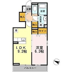 プレジオ志村 1階1LDKの間取り