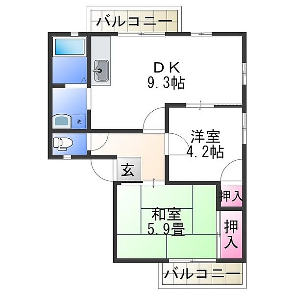 グラン・ファーム ｜和歌山県和歌山市西庄(賃貸アパート2DK・2階・46.00㎡)の写真 その2