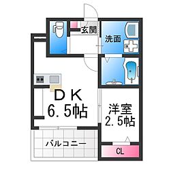 西湊町エヌエム・セント 1DKの間取図画像