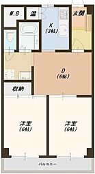 ニュー両国サンハイツ 3階2DKの間取り