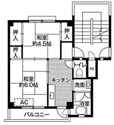 ビレッジハウス愛川2号棟 2Kの間取図画像